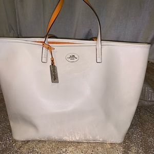 Coach Tote Off White w/ Orange Interior Slv Hrdwre